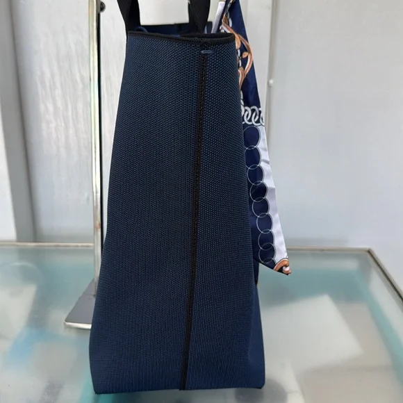Rothy’s Bag Large Elegant Navy Blue Canvas Tote Bag with Scarf Accent - Picture 6 of 15